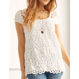 Suzanne Betro Weekend Ivory Lace Cap-Sleeve Top M